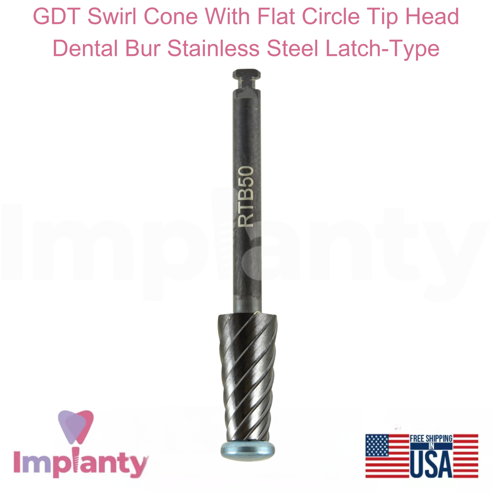 GDT Swirl Cone With Flat Circle Tip Head Dental Bur Stainless Steel Latch-Type