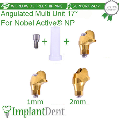 Set Of Angled Multi Unit 1.6 Prosthetic 17° Active Hex NP + Plastic Sleeve