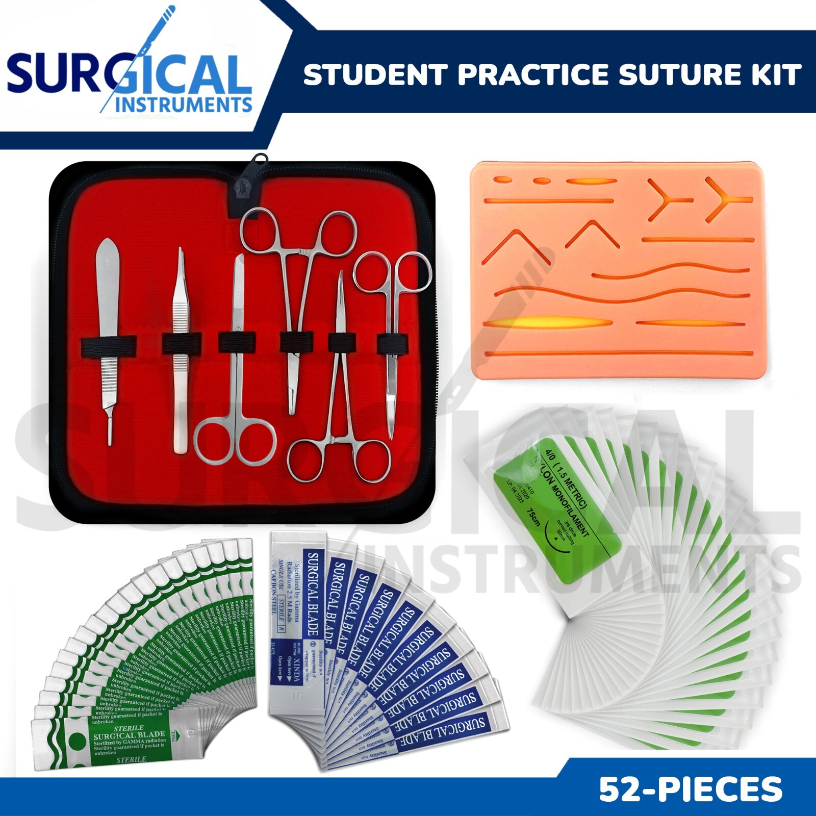 52 Pieces Practice Suture Kit Set for Medical and Veterinary Student Training