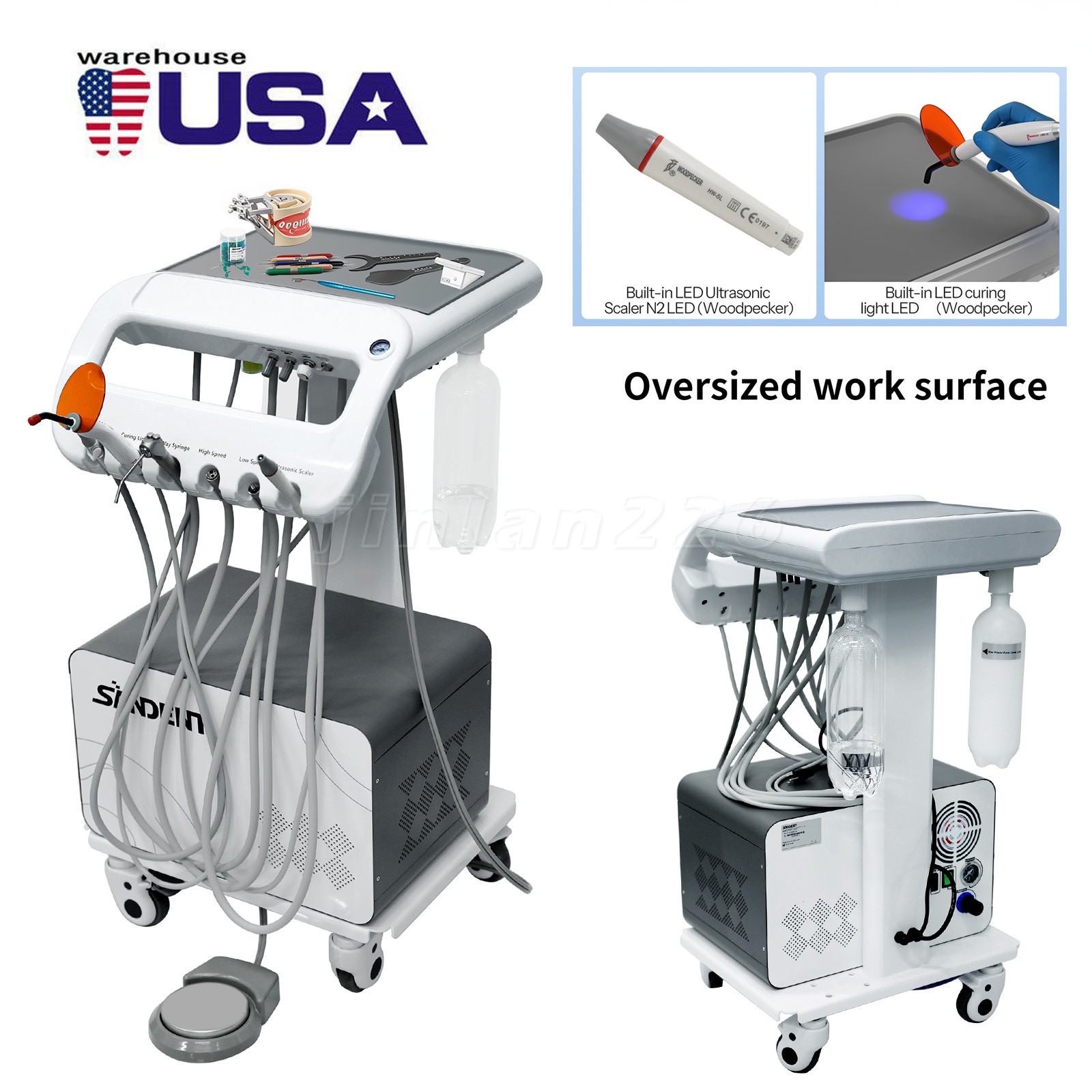 Portable Dental Delivery Unit With Air Compressor Strong Suction 4Hole