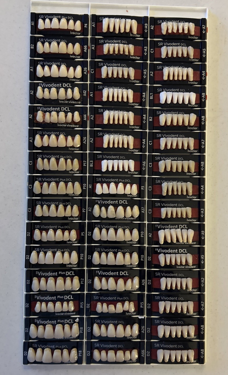 Lot X 45 Card Dental LAB acrylic teeth dentures Vivodent DCL ivoclar