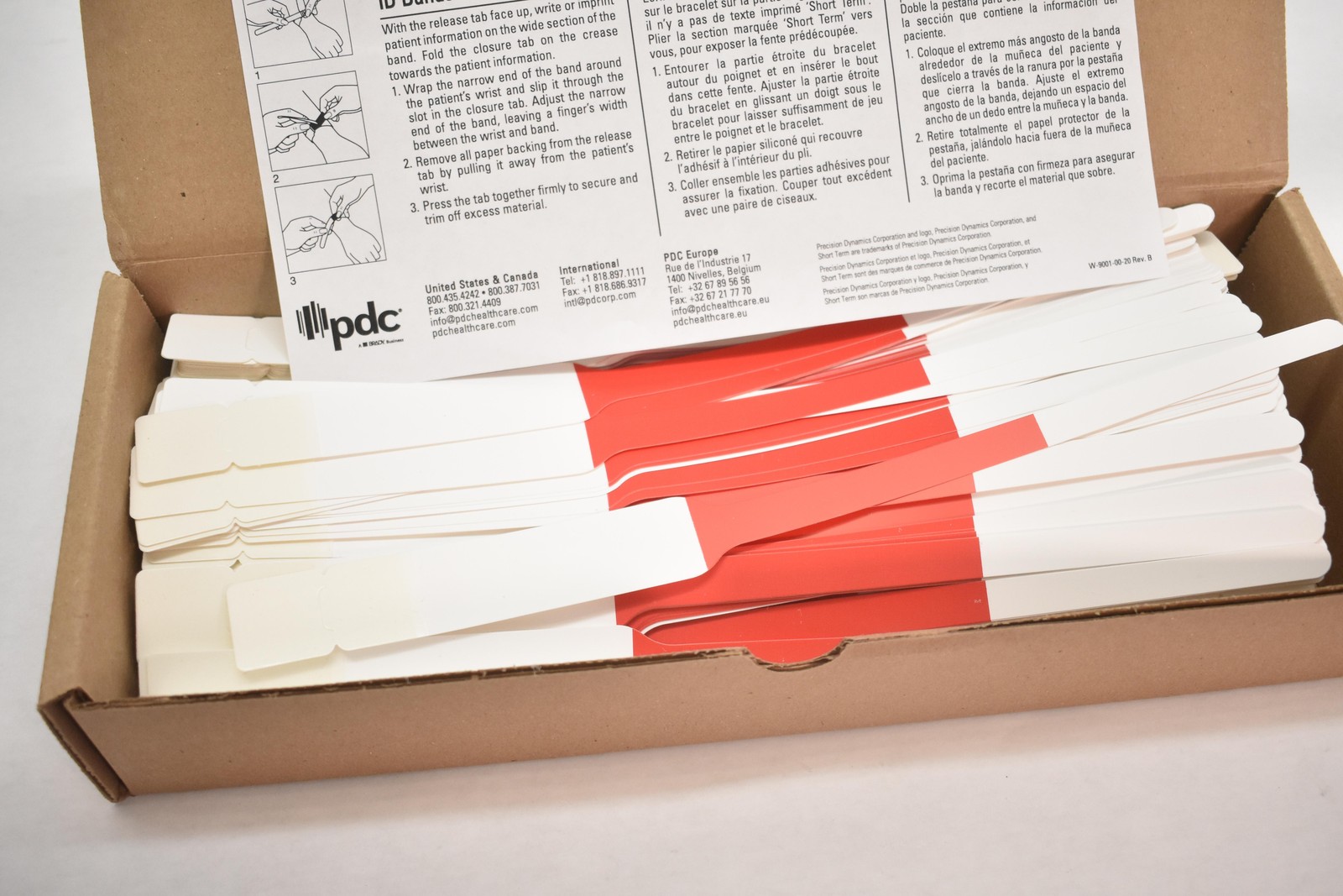 PDC Short Term ID Bands Medical Patient Wristbands Red White Box W-0600-45-13