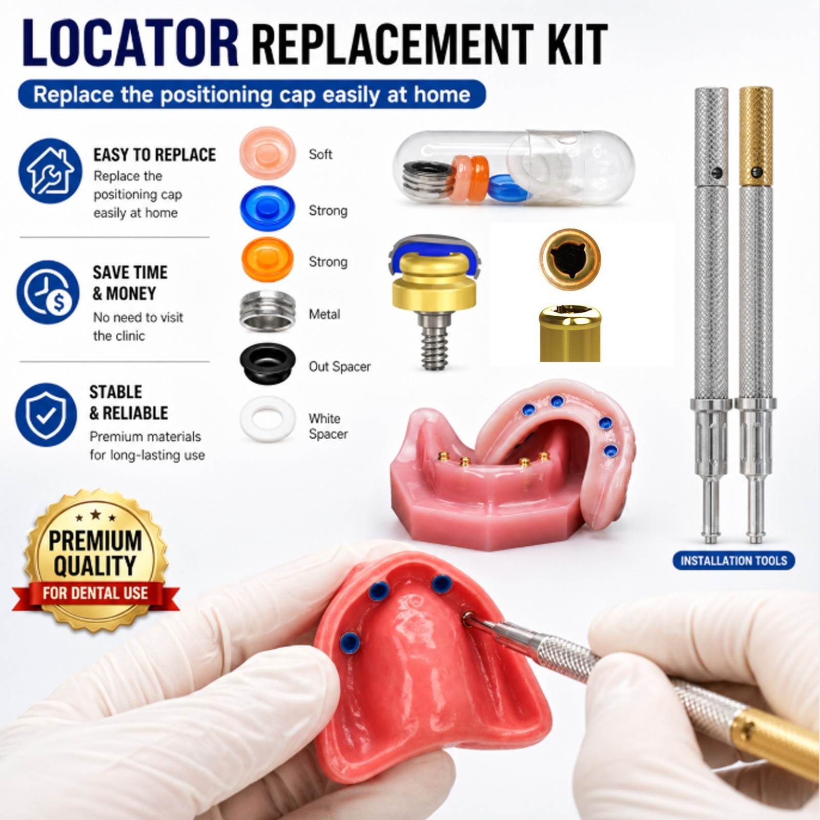 US Universal ZEST Locator PEEK Retention Cap Insertion Lab Core Extraction Tool