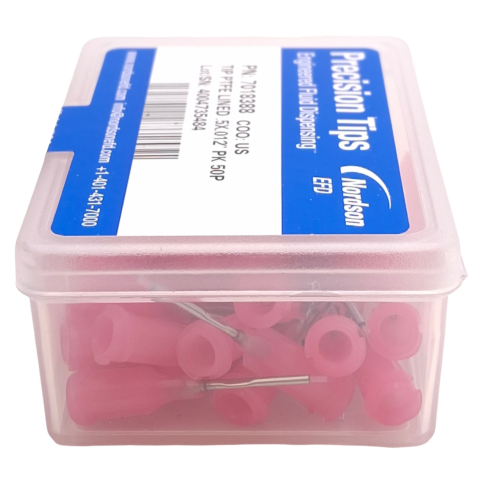 Nordson EFD 7018388 Precision PTFE-Lined Tips, Pink, 0.5in x 0.012in ID, 50/Box