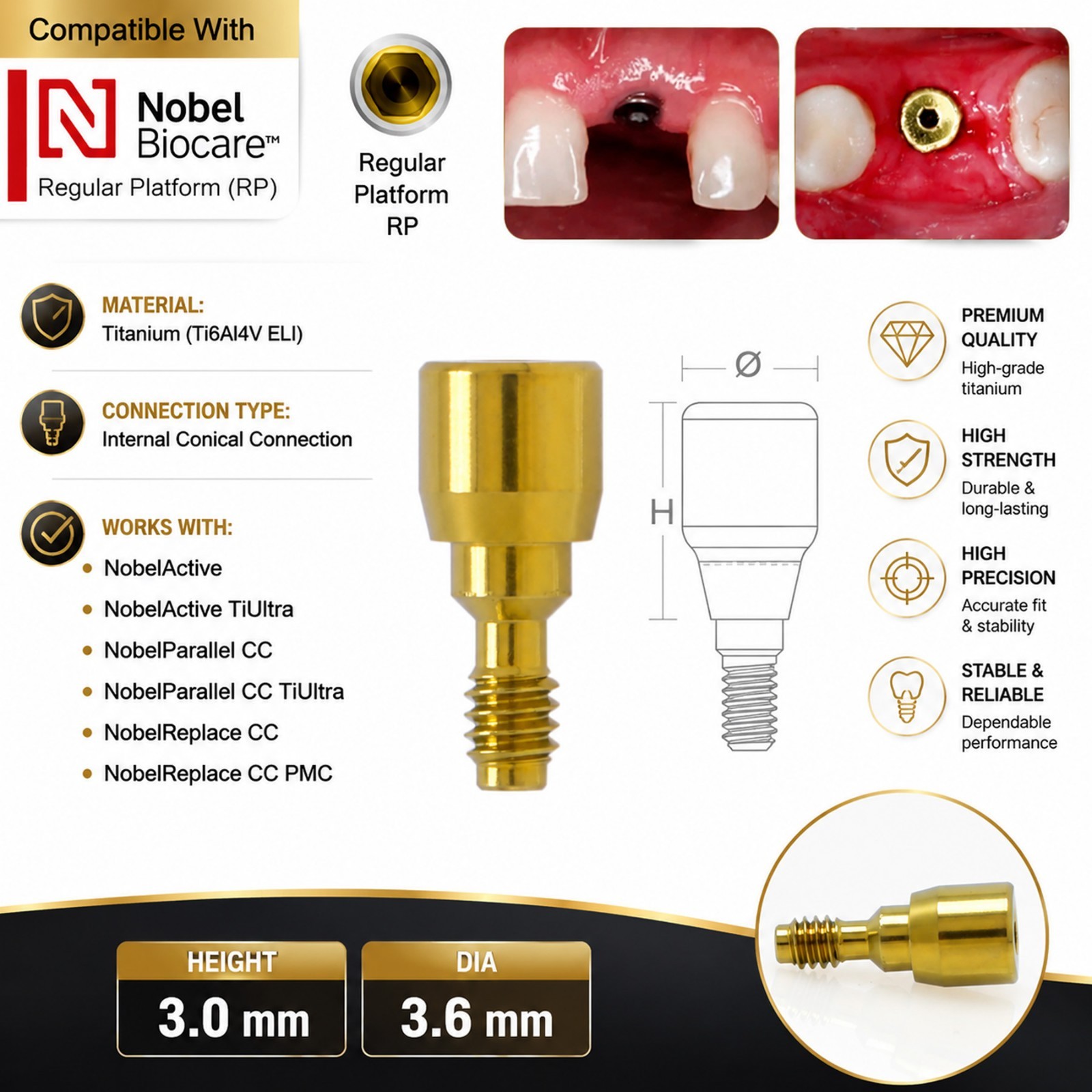 US NOB RP Healing Abutment Cap Conical Connection Accessories Fits Nobel Active