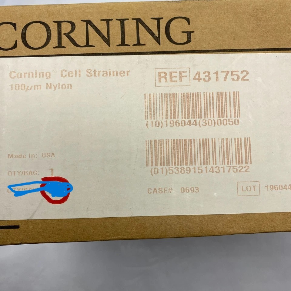 LOT OF 10 CORNING 431752 100µm Cell Strainer, Yellow, Sterile, Nylon 1/Bag New🎯
