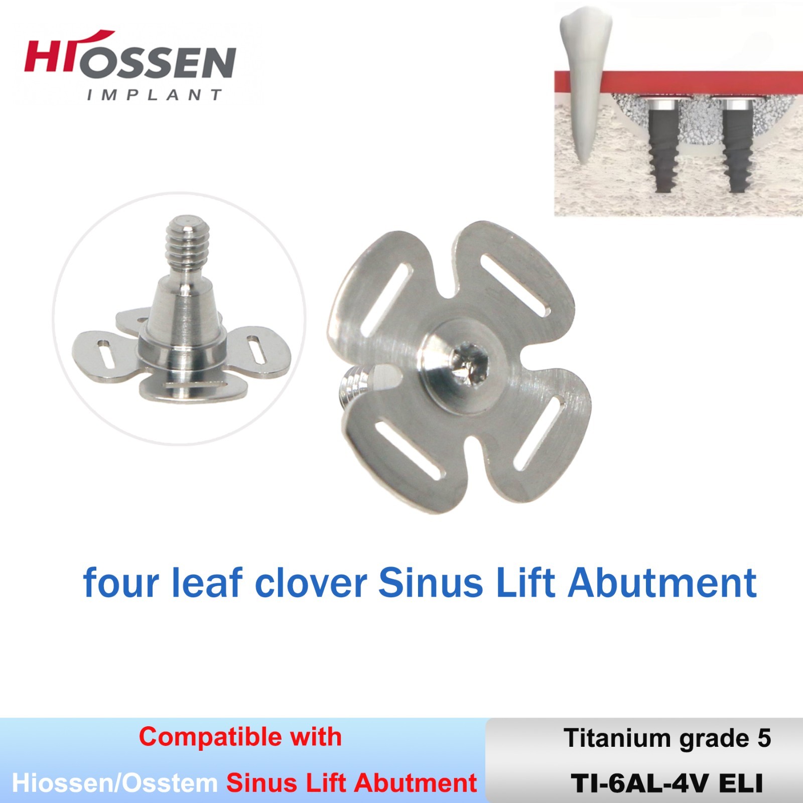 Hiossen 4-Leaf Sinus Lift Abutment Ø9.0mm Kit w/ Analog & Hex Drivers-Tent Nail