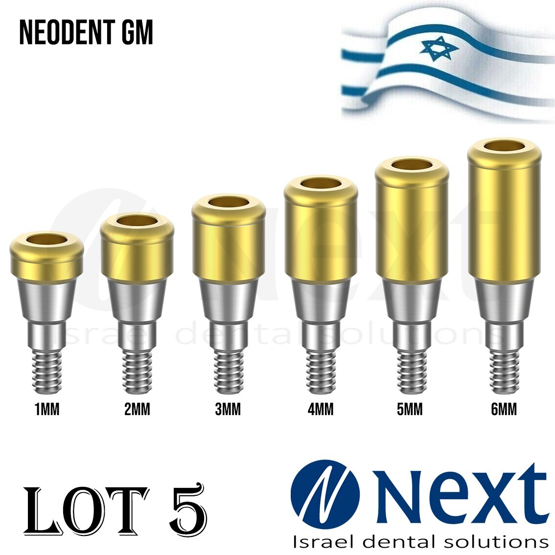 LOTx5 Dental Abutment Flat attachment Neo Dent GM Grand Morse conical 1-6 mm