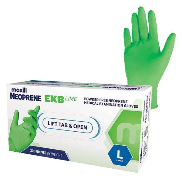 Neoprene EKB Lime Powder-Free Nitrile Exam Gloves, Large, 200/Box