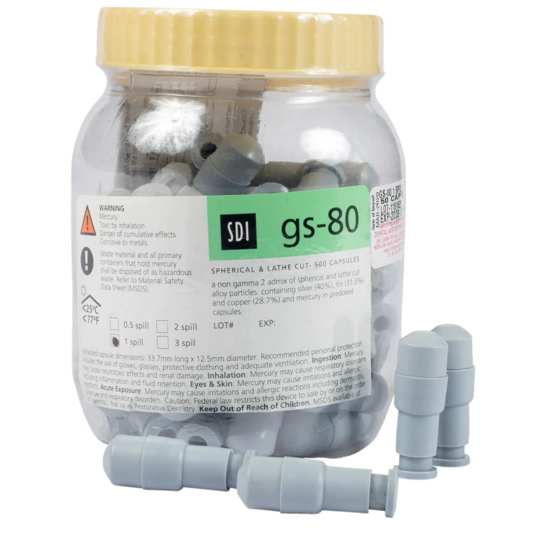 SDI GS-80 Amalgam Alloy Dental Material Regular Set Spill 50 Capsules Per Box