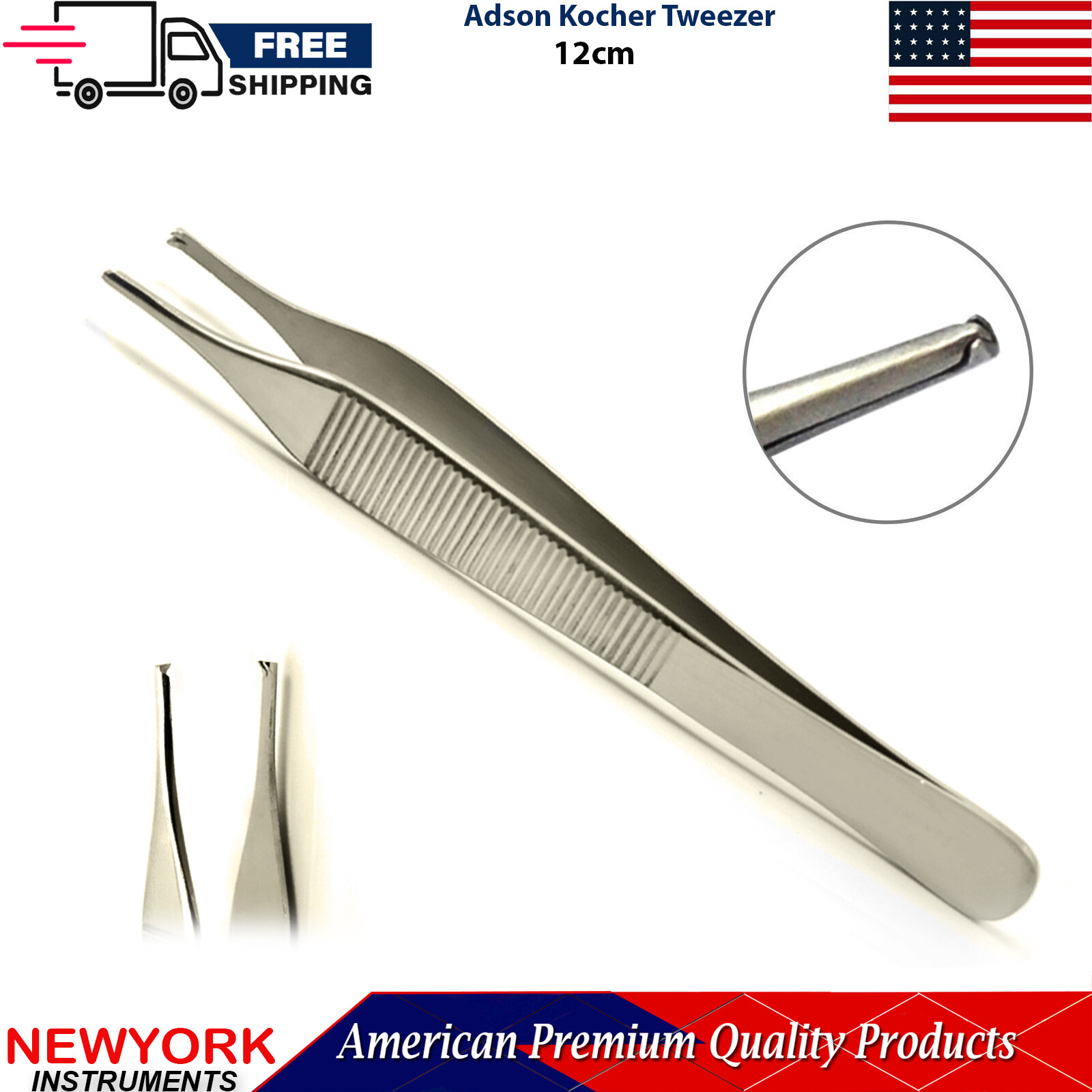 Dental Adson Kocher Tweezer Medical Toothed Forceps Surgical Instruments 12CM