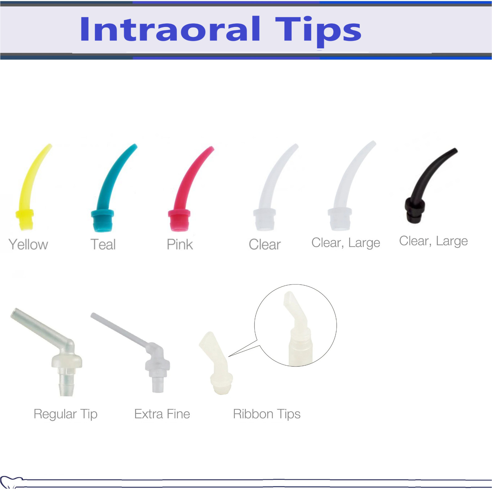 Dental Intra Oral Impression Mixing Tips Yellow, Clear Ribbon, Pink, Teal 100/pk