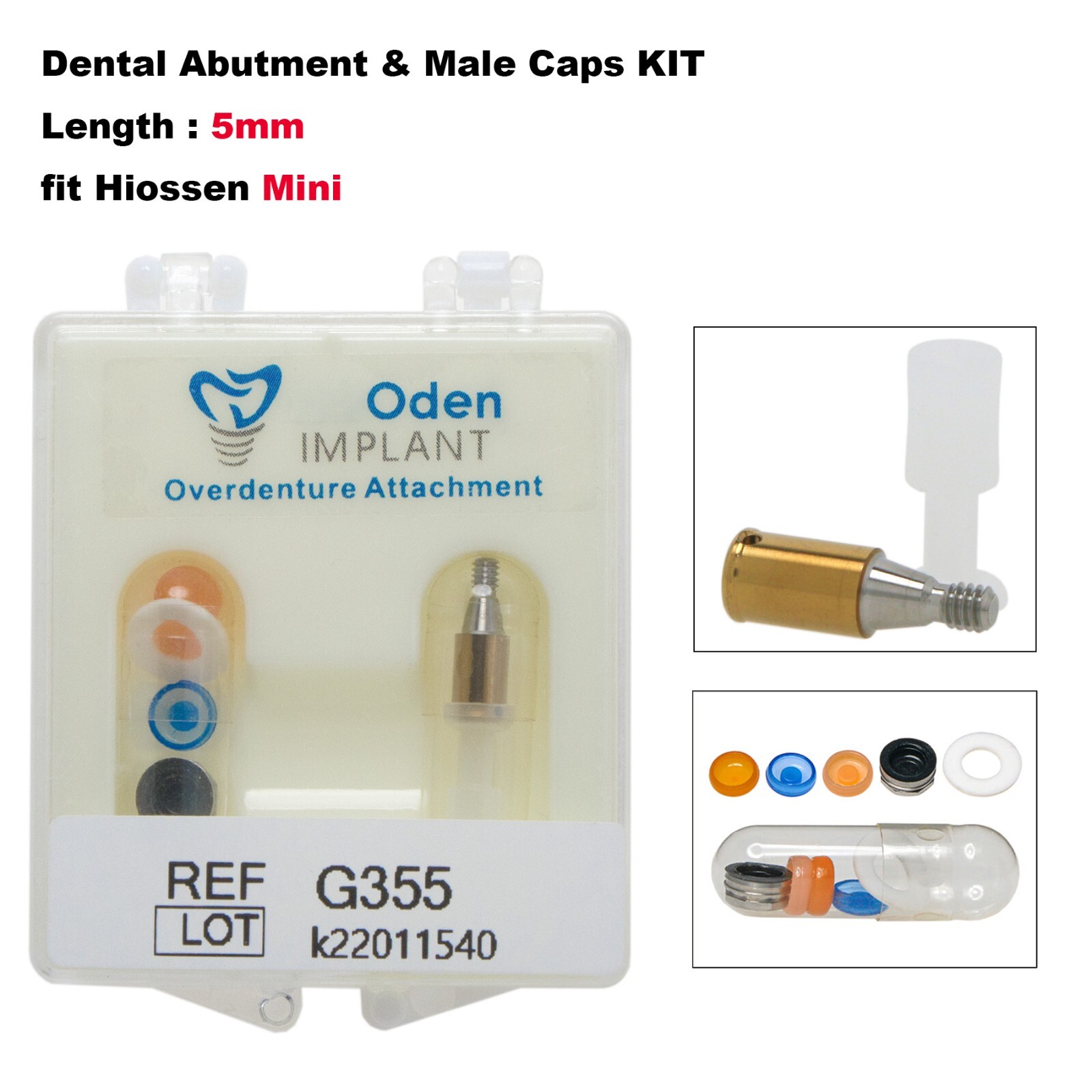 Dental Hiossen Locat0r Abutment Mini/Regular 3-5mm & Overdenture Male Caps Kits