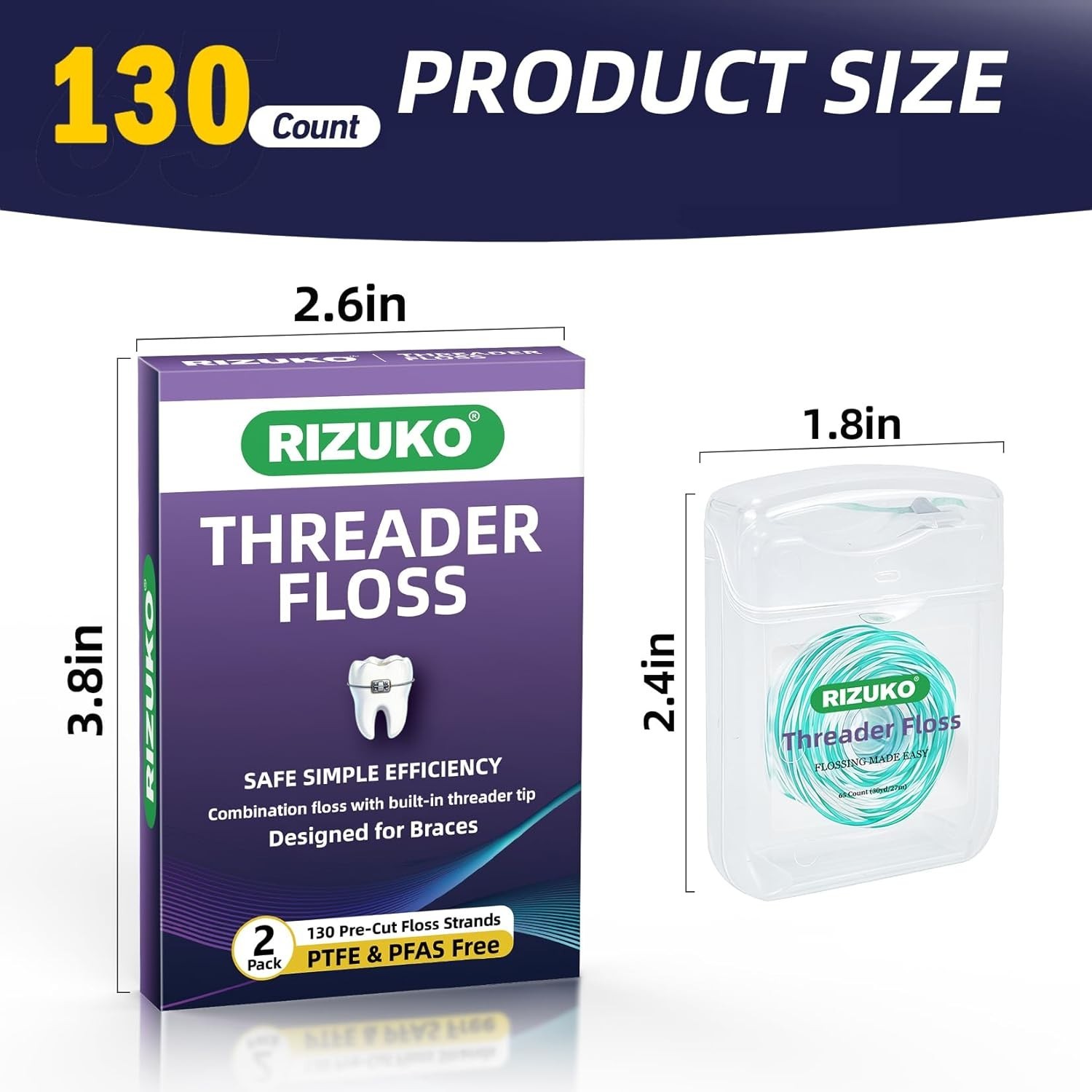 Threader Floss,2-in-1 Dental Floss for Braces, Bridges & Implants,Easy Threading