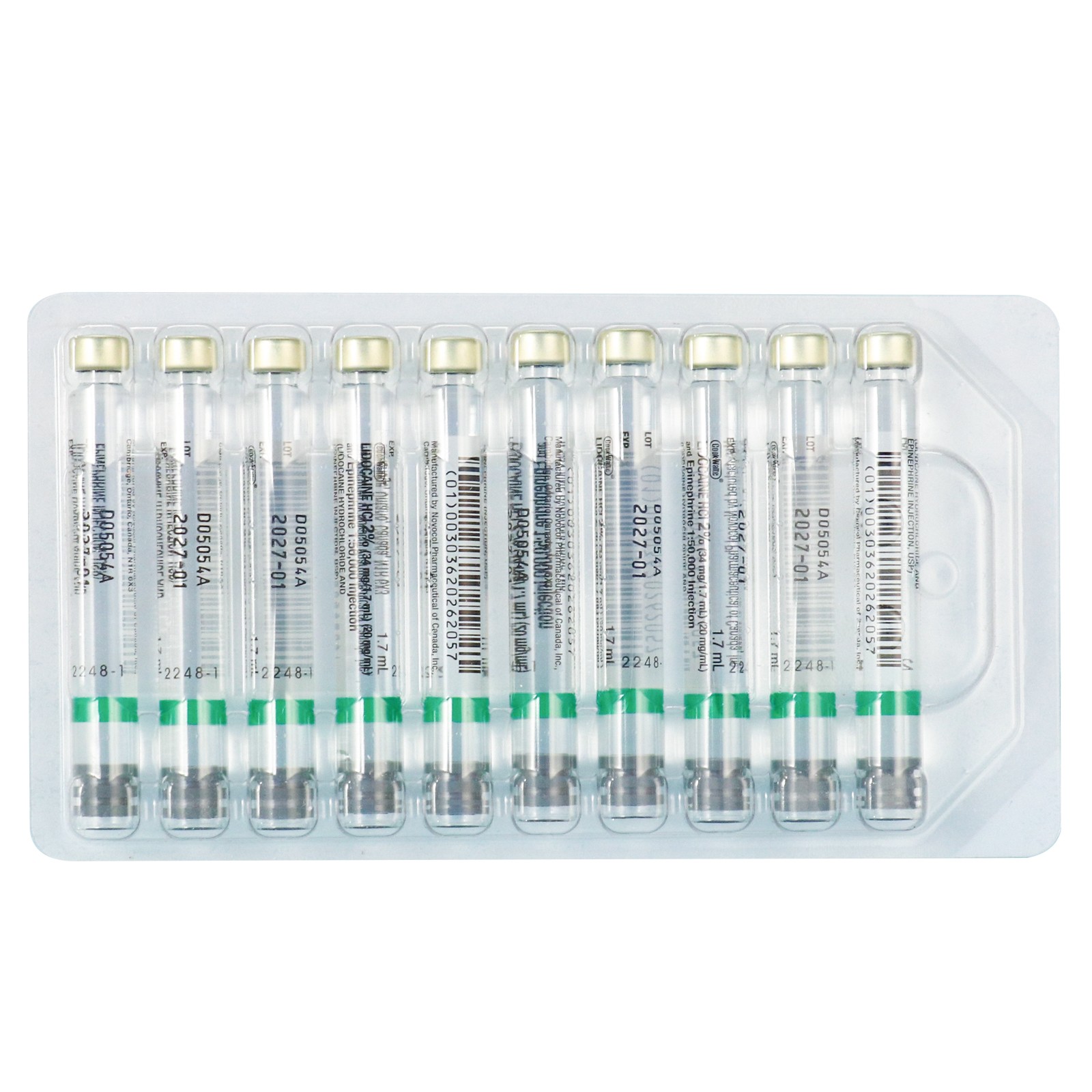 Cook-Waite Green/Red 50 cartridges w/Epinephrine 1:100000 HCl 2% Injectable