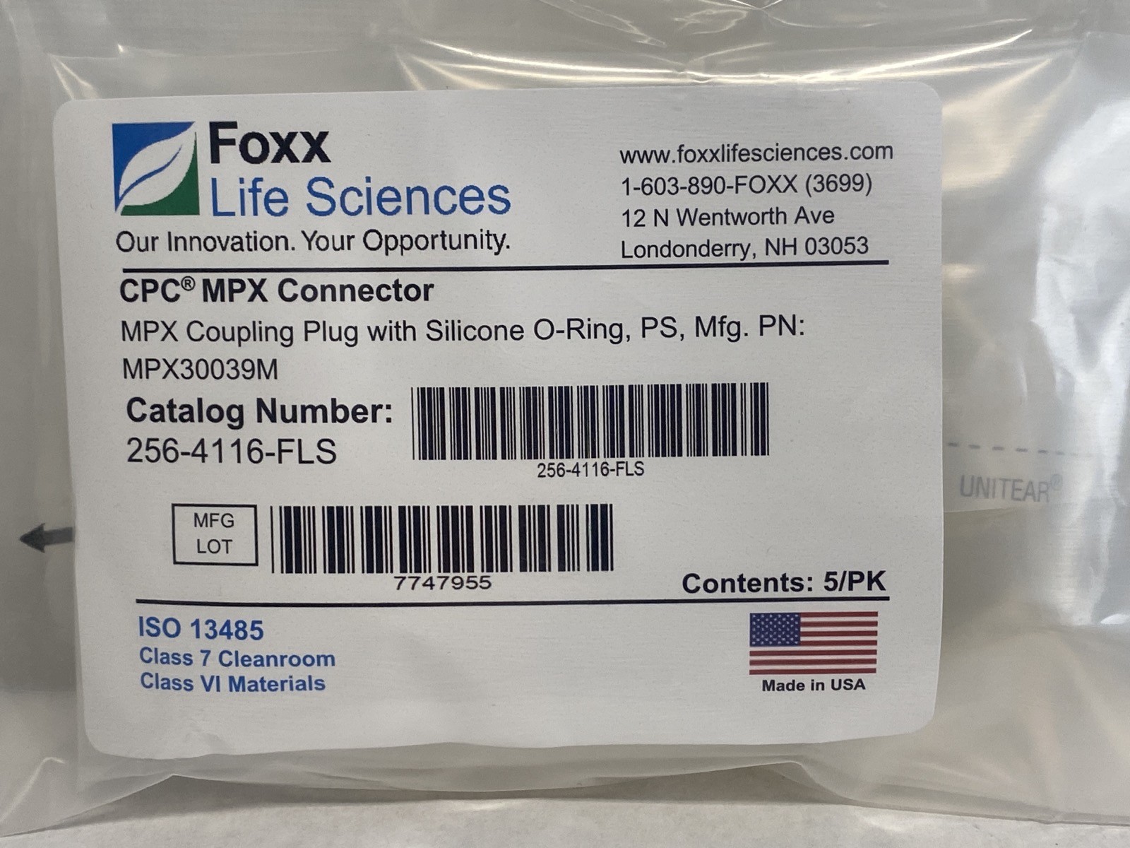 New (5/Pk) FOXX CPC Polystyrene MPX Coupling Plug Connector w/O-Ring MPX30039M