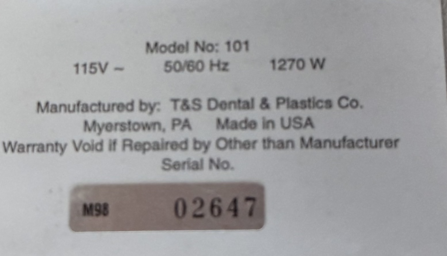 T&S Dental Model 101 Vacuum Former – Nice