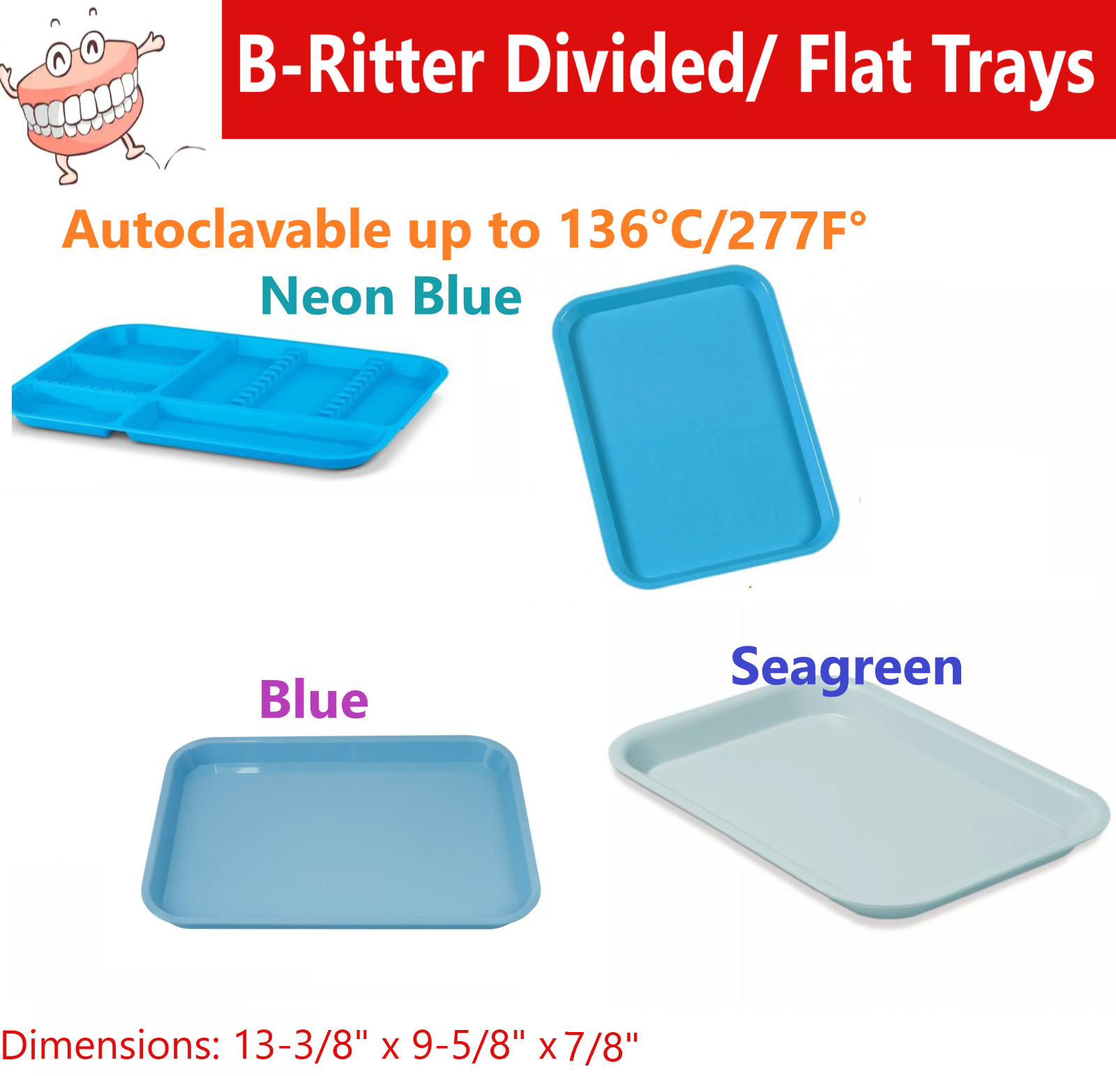 Dental Procedure Set-Up Trays Flat B (Ritter) or F Mini, or B Divided Tray 250F