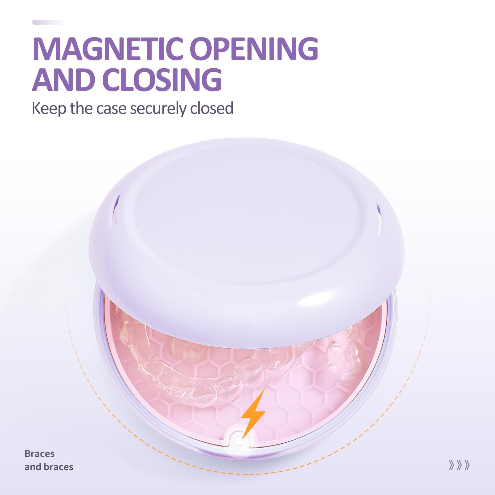 Gaboolo Retainer Case with Mirror,Slim Aligner 3.46×3.46×1.14 Inch, Purple