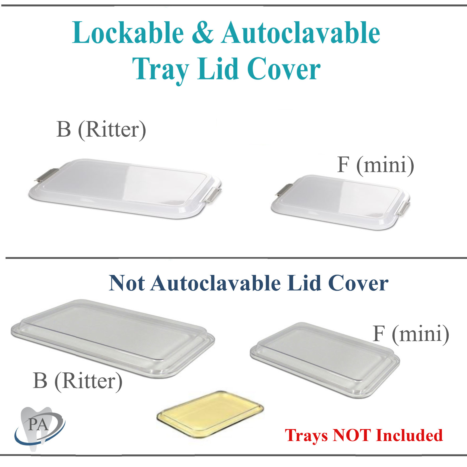 4/Pk Dental Setup Tray Lid Cover For Size B Ritter or Size F Mini, Autoclav 275F