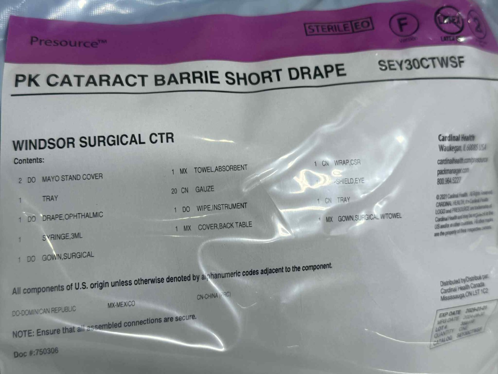 Cardinal Health SEY30CTWSF PK Cataract Barrier Short Drape Kit – Lot of 6 – Seal
