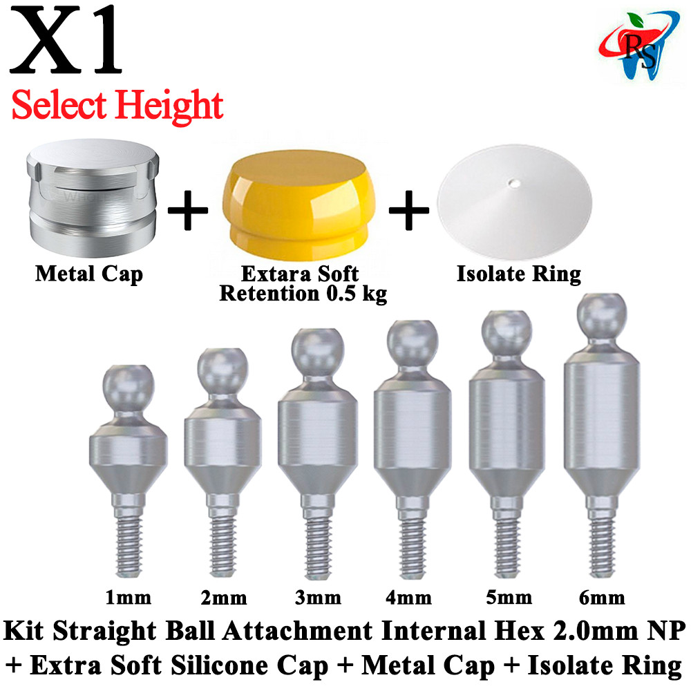1x Kit Straight Ball Attachment Inter Hex 2.0 Extra Soft Silicone Metal Cap Ring