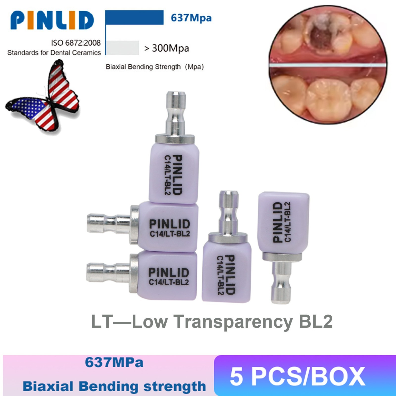 US Dental IPS e.max CAD/CAM C14 LT Lithium Disilicate Blocks CEREC 5 Pcs / Box