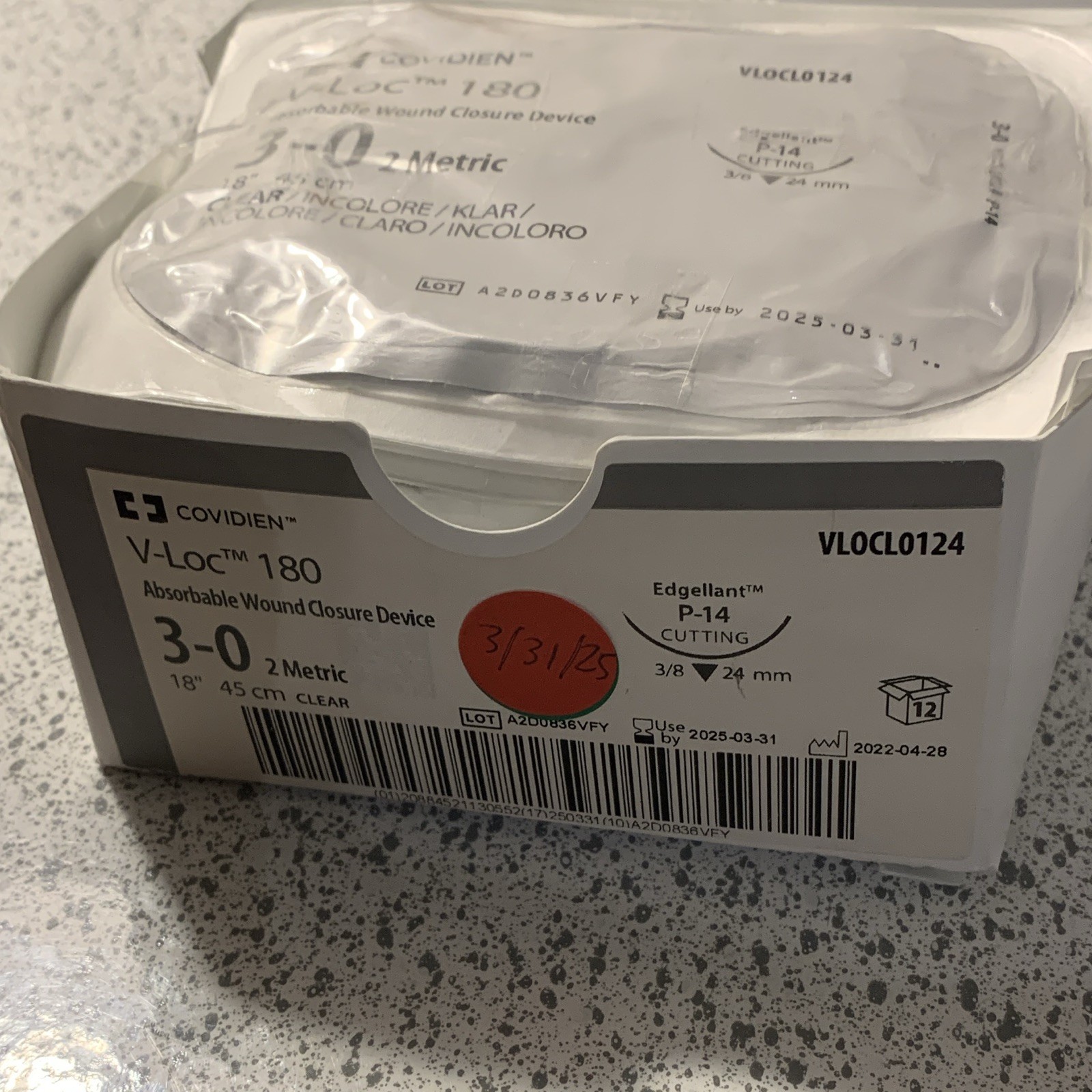 Covidien V-Loc 180 Absorbable Wound Closure Device 3-0 18in Clear VLOCL0124