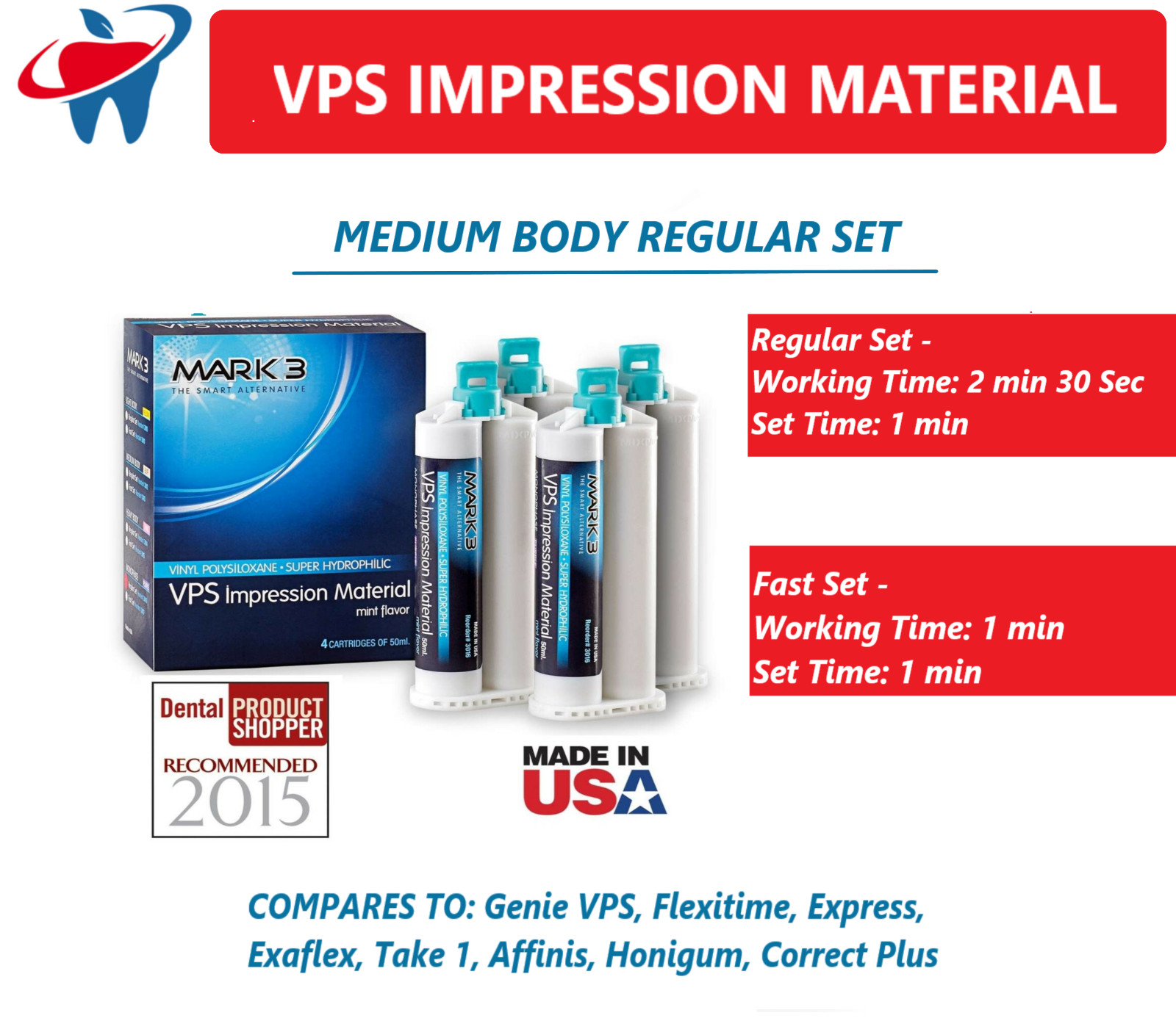 MARK3 Dental VPS Impression Material Light Body Fast or Regular Set Alginate USA