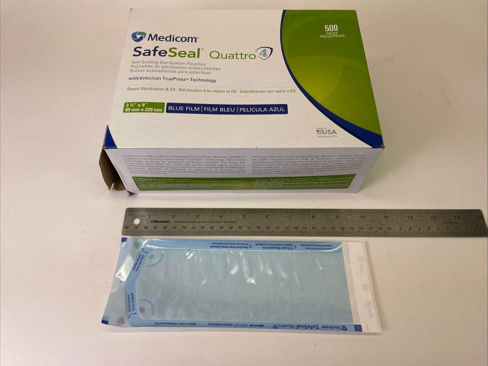 Medicom Safe-Seal Quattro 4 Sterilization Pouches 3.5″ x 9″ (500/CS) 88040-4