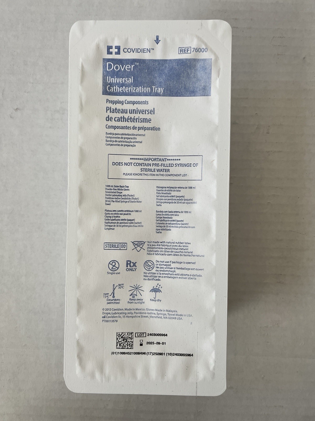 Covidien Dover Universal Catheterization Tray Prepping Components #76000