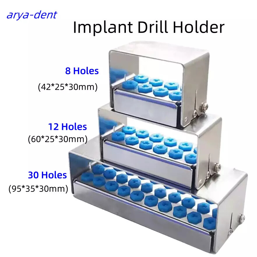 Dental Implant Drills Organizer Holder Sterilization Box Bur Block 8/12/30 Hole