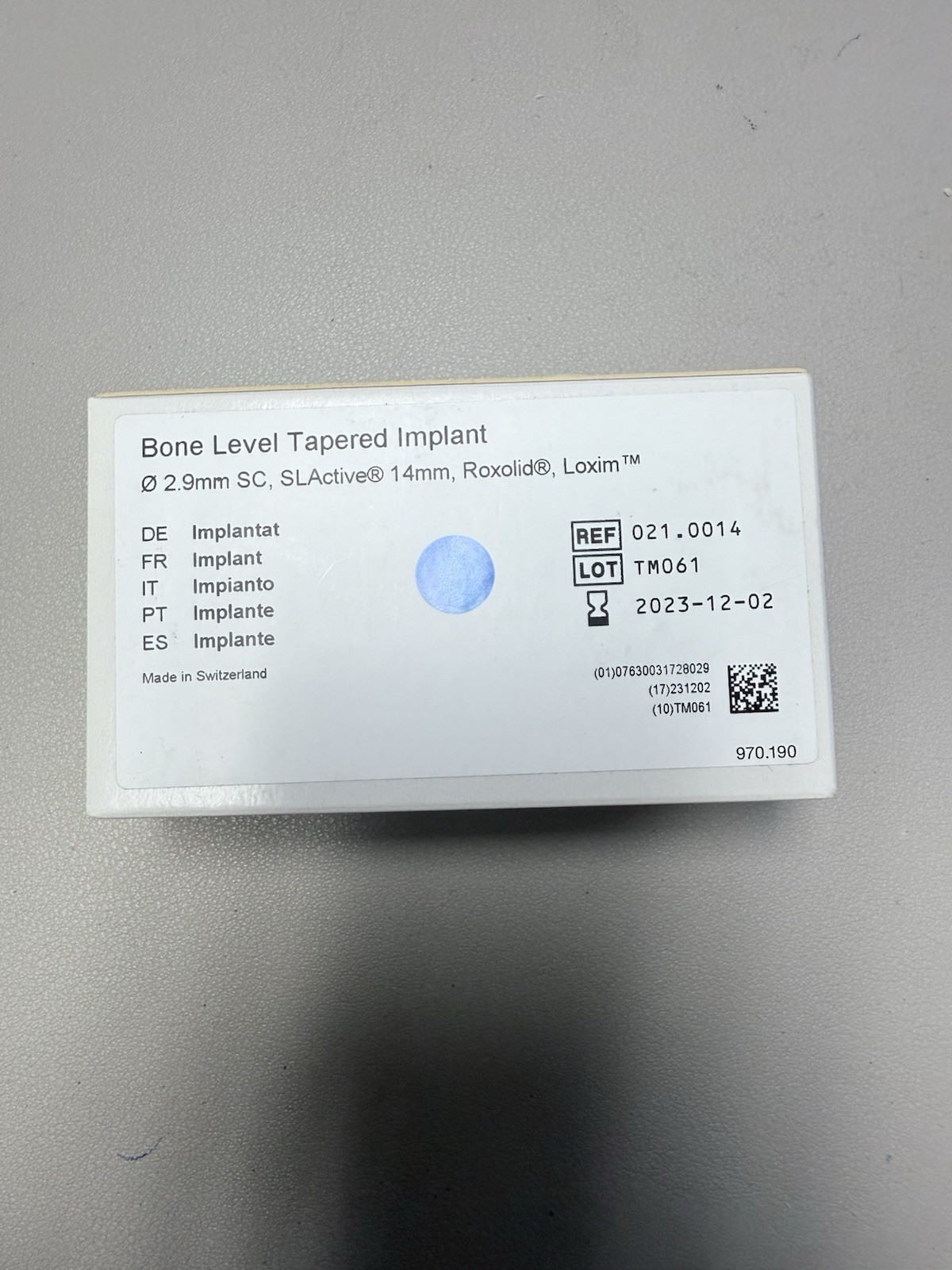 Straumann BLT SC 2.9 x 14mm Roxolid SLActive Implant REF 021.0014 EXPIRED
