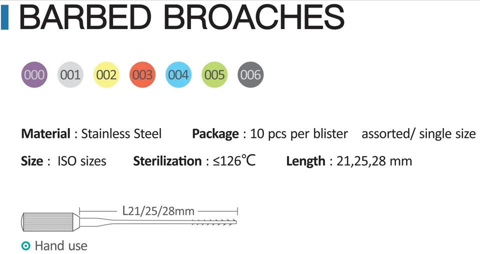 Dental Endo Stainless Steel Barbed Broaches Needles Handle Root Canal 21mm/25mm
