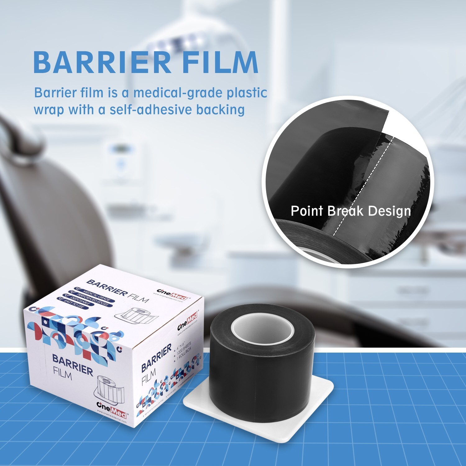 Dental Medical Black Barrier Film Roll Tape – 1200 Perforted Sheets 4″x6″