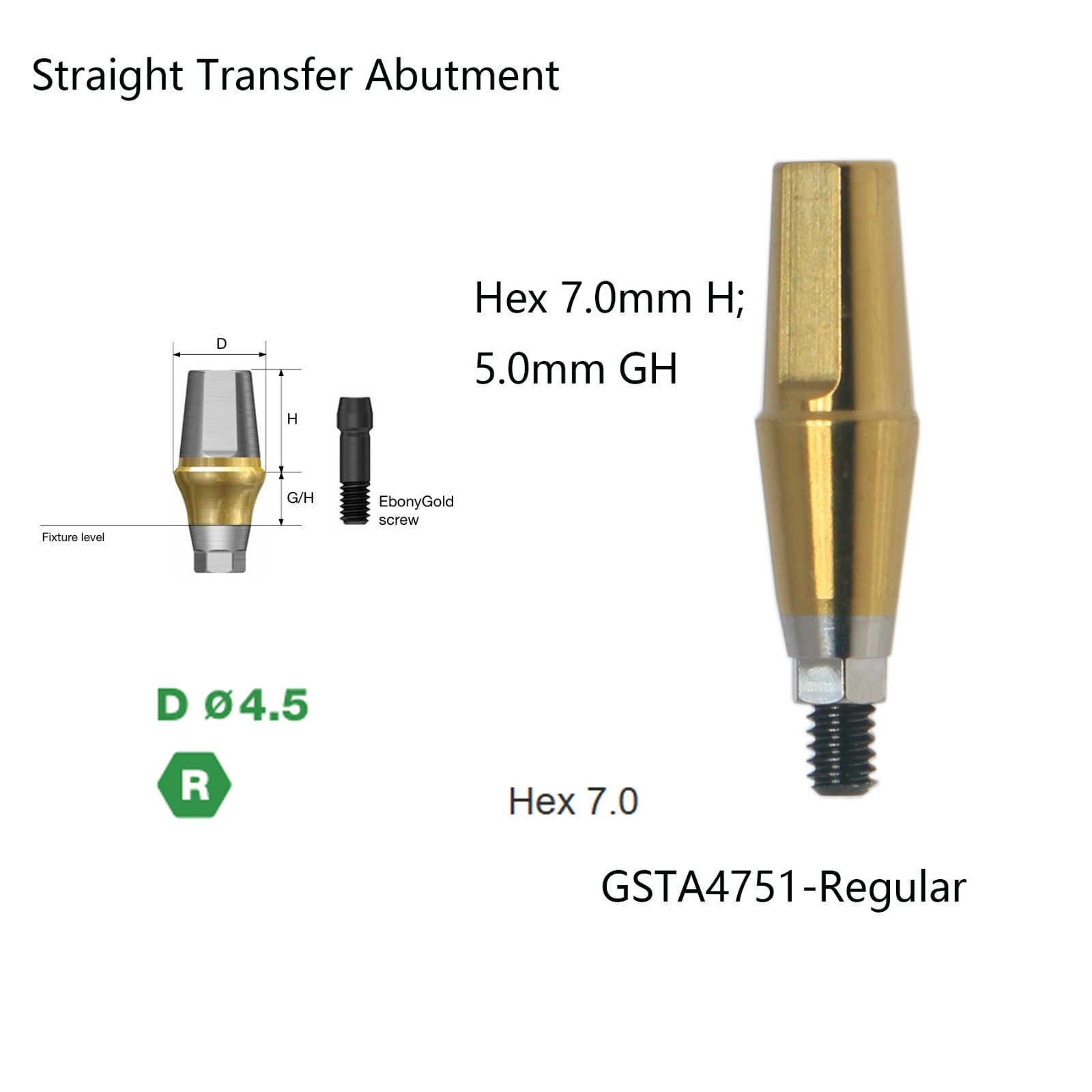 US Titanium straight abutment 7.0mm H compatible DIO UF II Platform Hex Regular