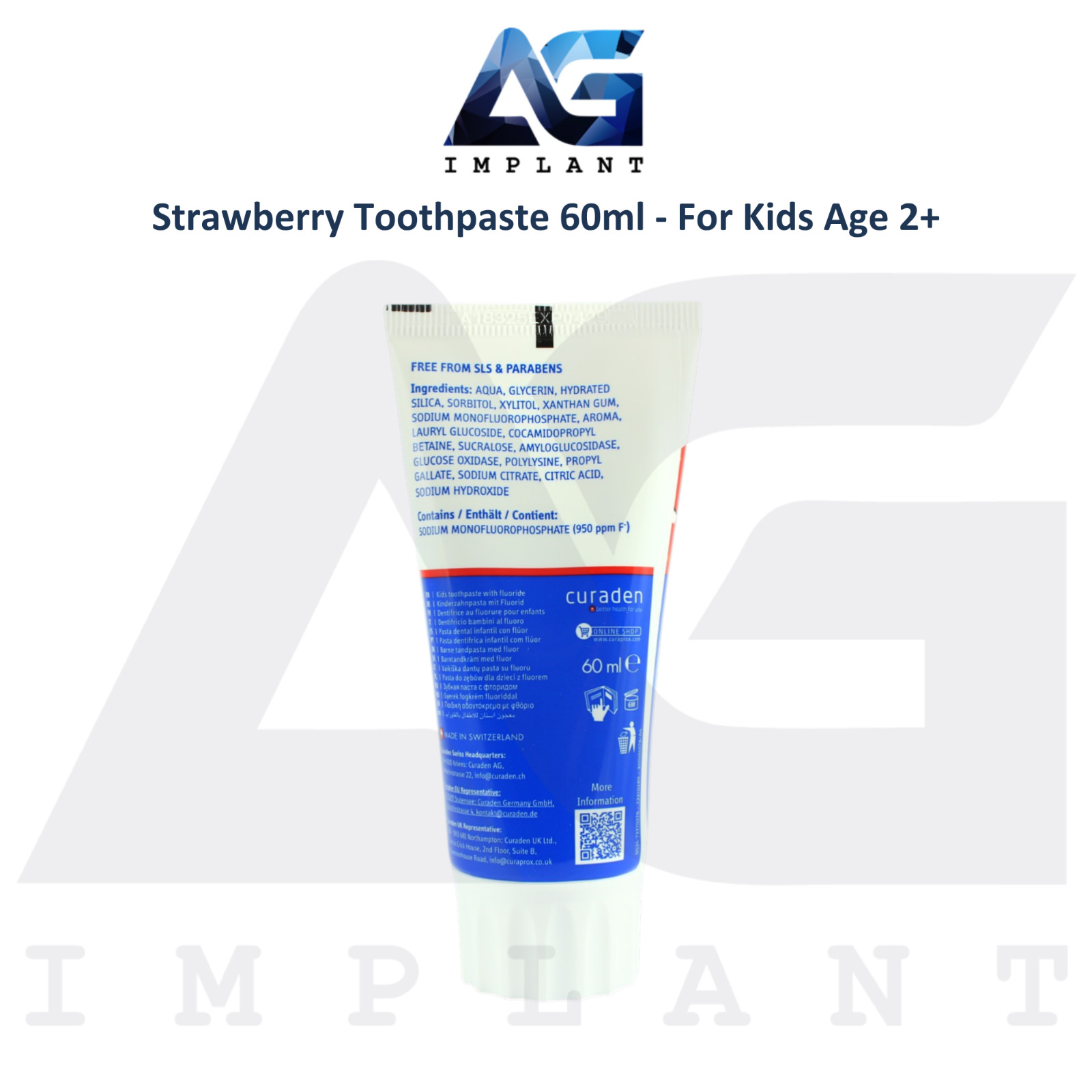 Curaprox Kids Strawberry Toothpaste 60ml Age 2+ Daily Oral Care