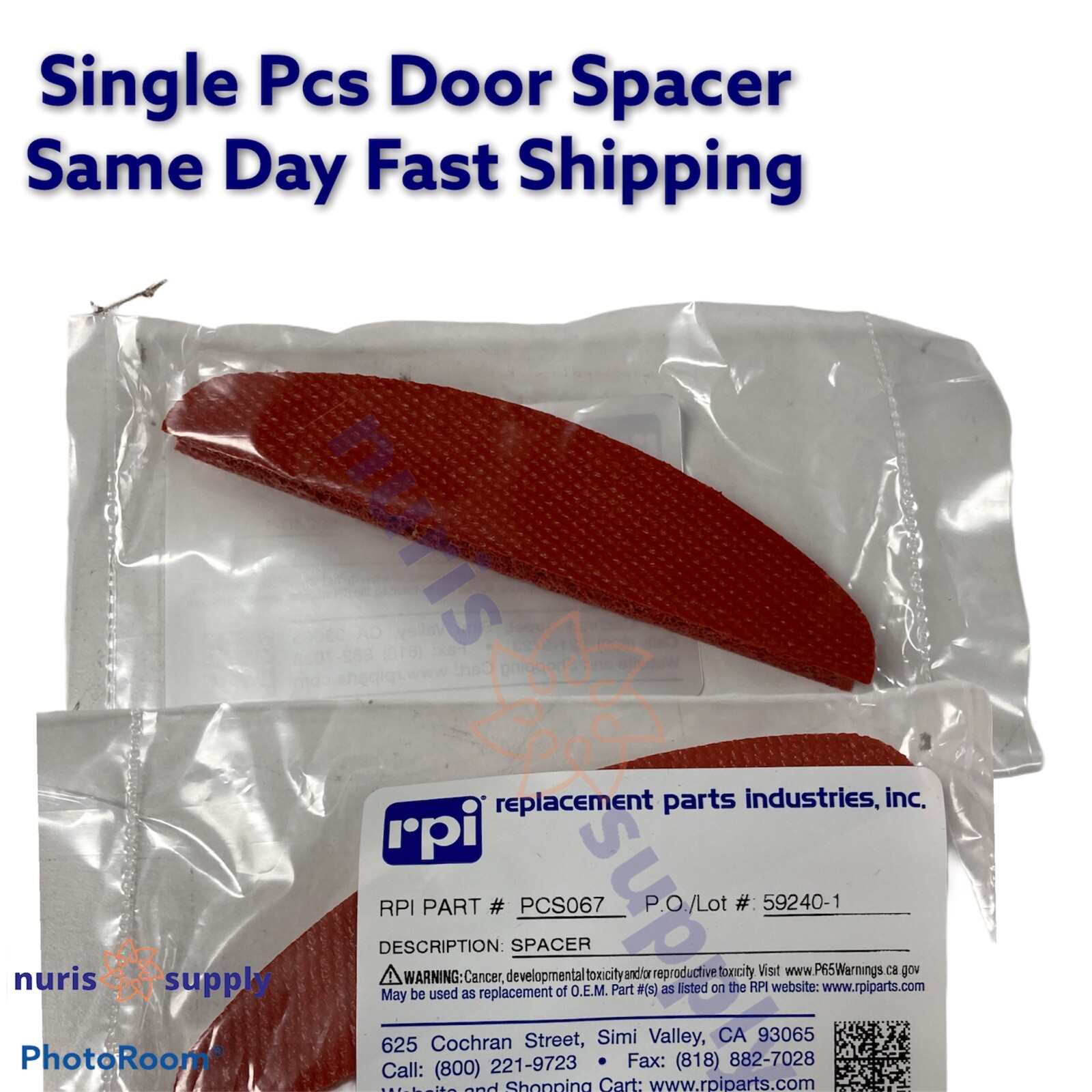 Door Spacer for Dental Sterilizers RPI #PCS067 DCI #2104