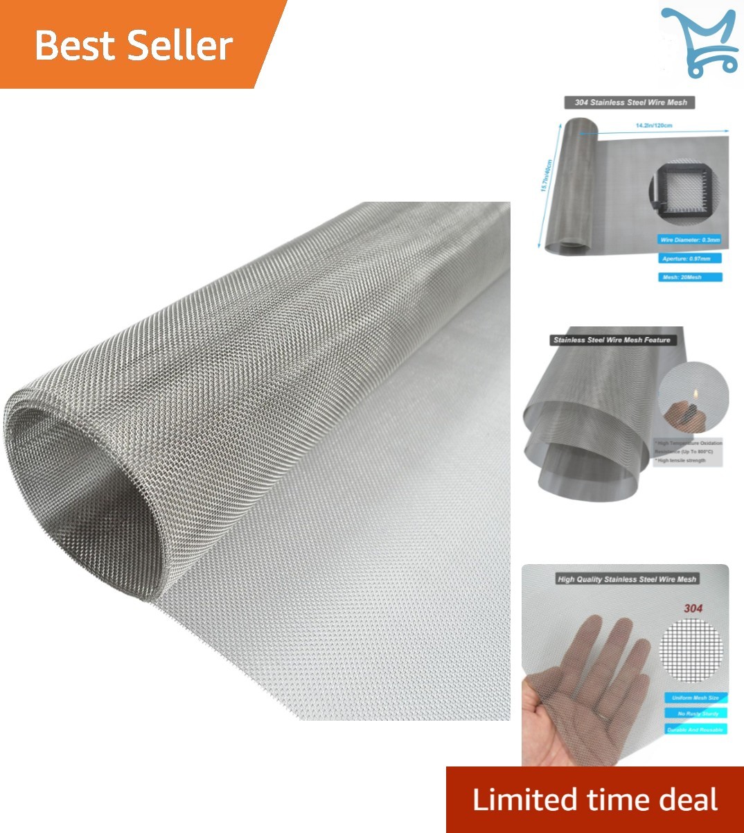 Stainless Steel Mesh Screen 20Mesh 15.7×47.2in Woven Wire for Vent DIY Fence