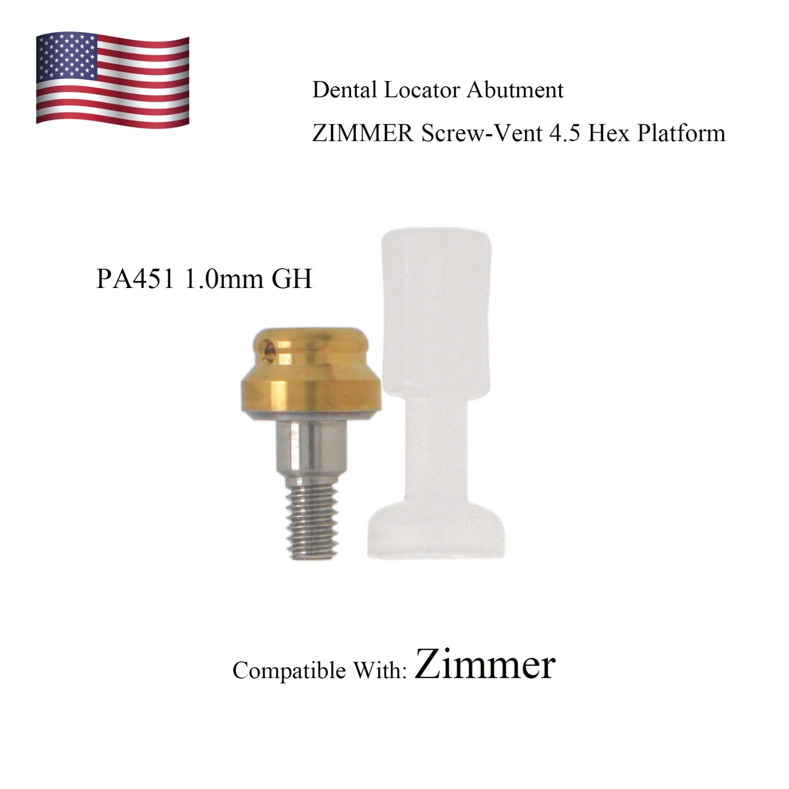 US Dental Locator Abutment Zimmer Screw-Vent 4.5mm Overdenture Male Caps Implant