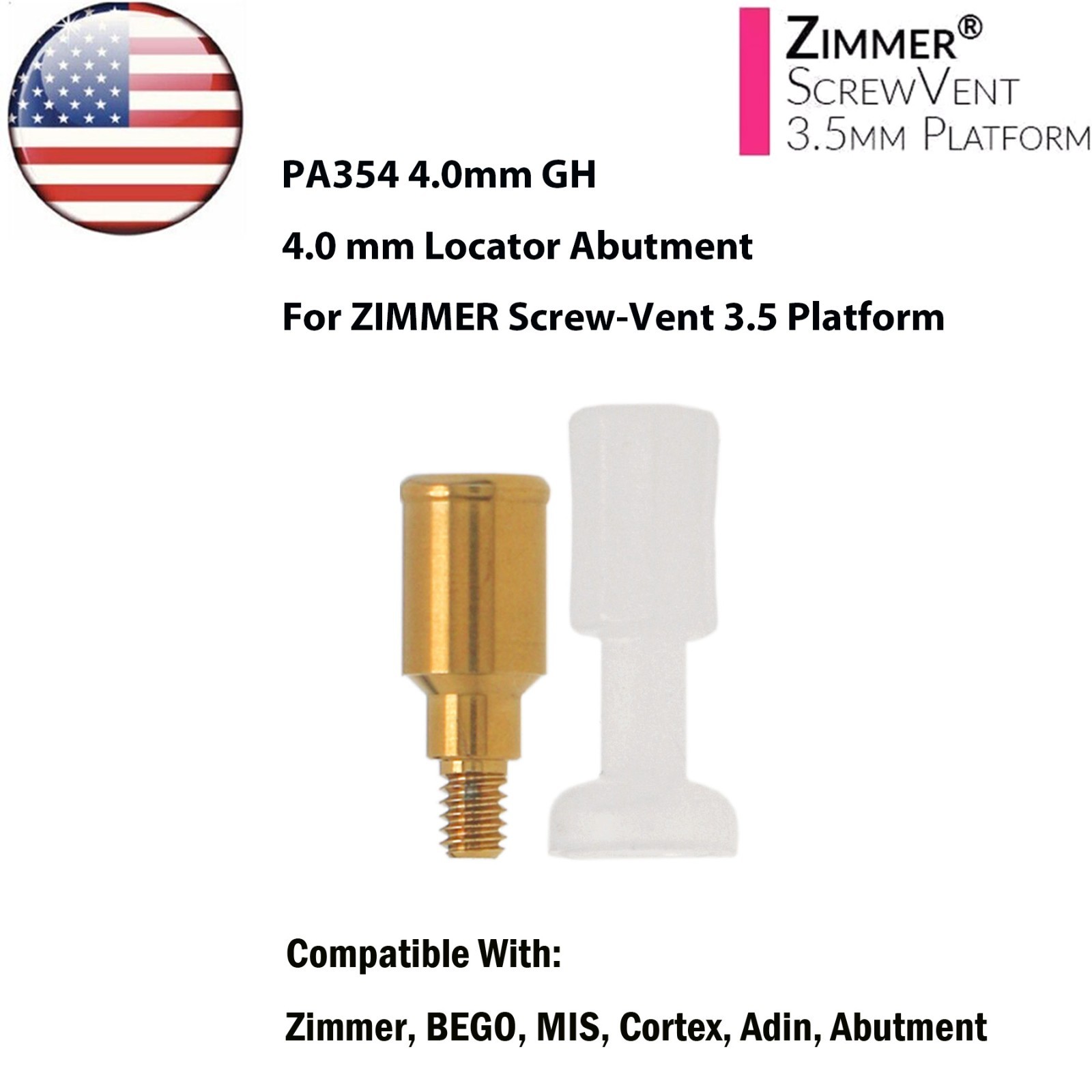 US Overdenture Locator Abutments For ZIMMER Screw-Vent 3.5/4.5mm BEGO MIS Adin