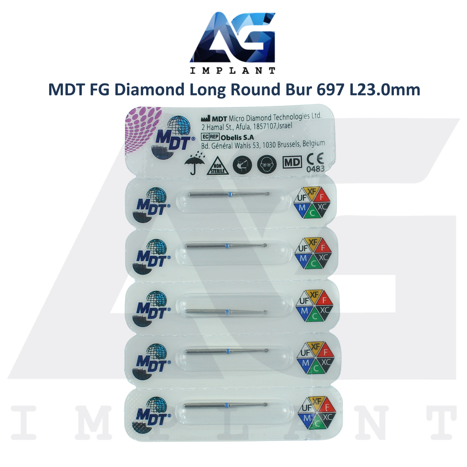 MDT Dental FG Diamond Coated Long Round Bur 697 L23.0mm Shaping Cavity Prep