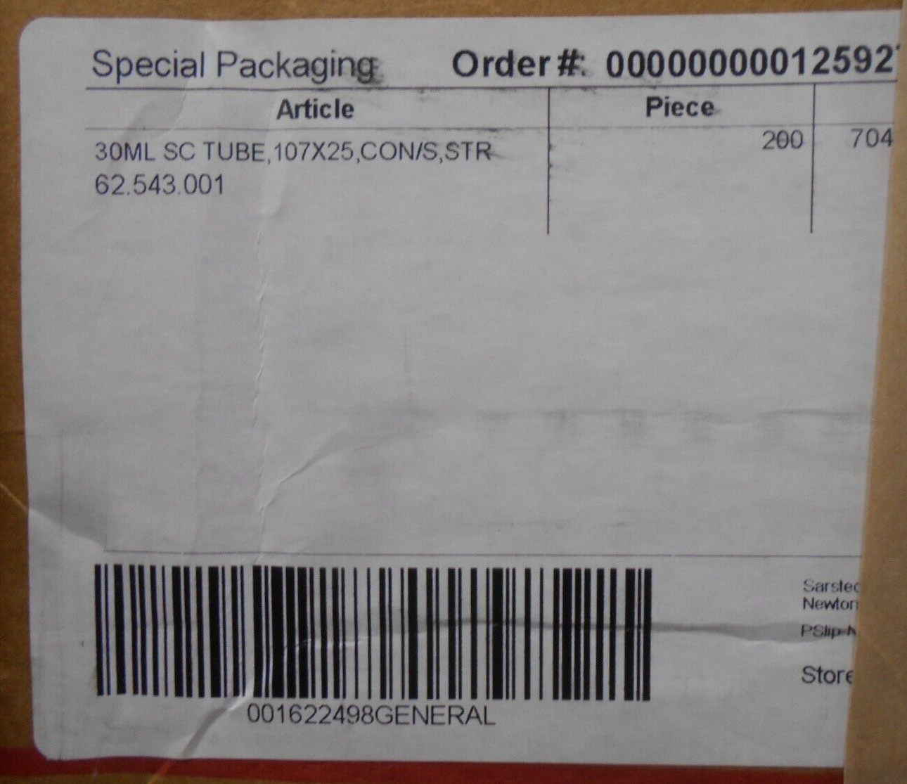 SARSTEDT 62.543.001 30ML SCREW CAP PP TUBES 107 X 25MM 50/BAG BOX OF 200 PCS